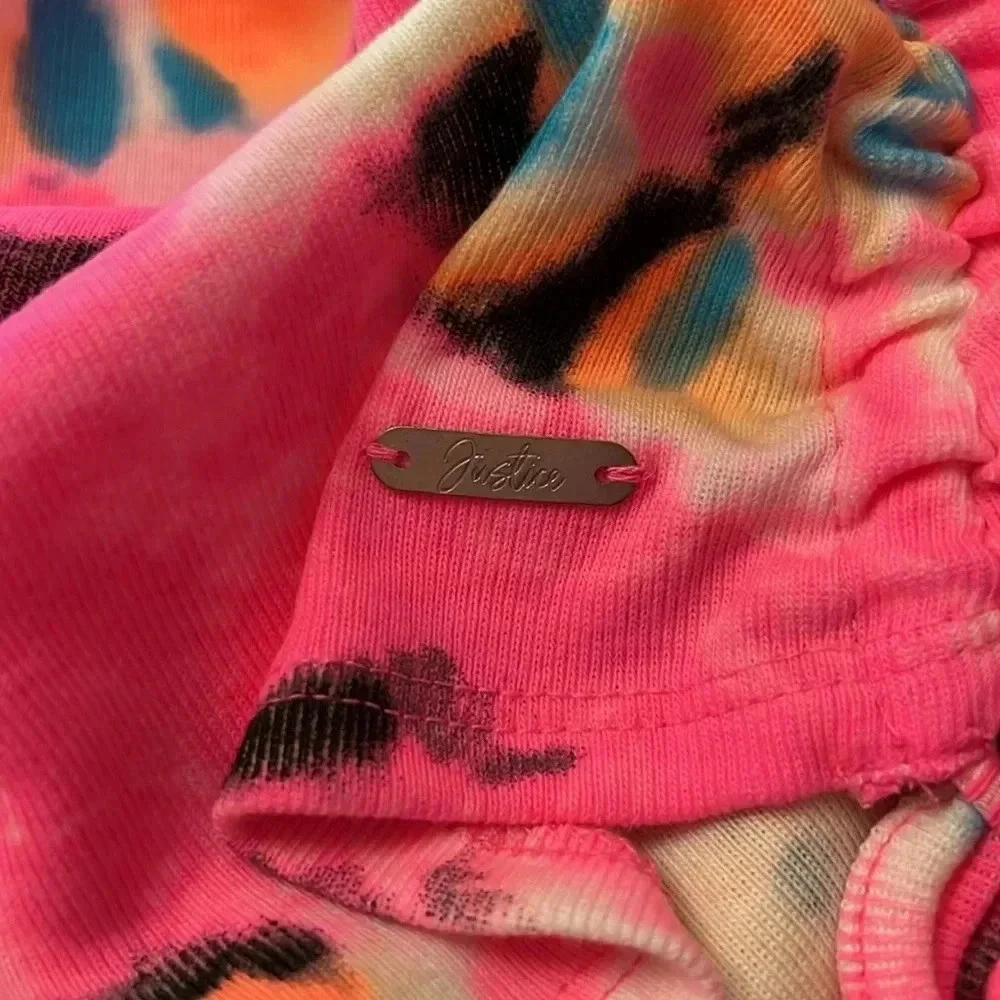 Justice Girls Cinch Side Tank & Short Outfit Set Size Large (12/14) Pink Tie-Dye